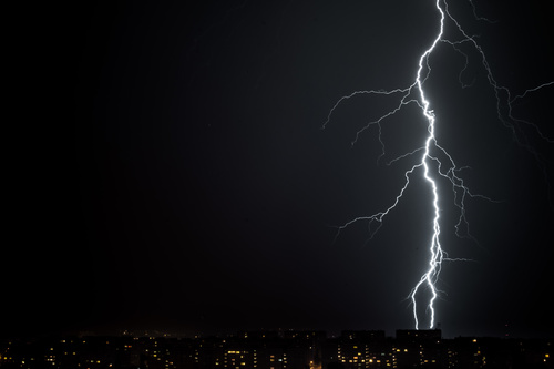Cumulonimbus and lightning over the city Stock Photo 10