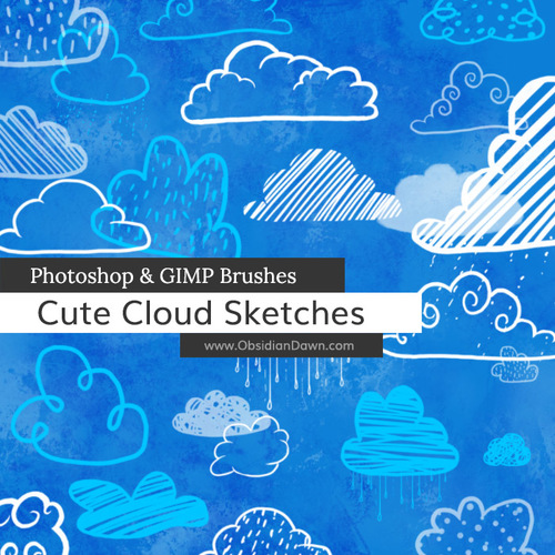 Cute Cloud Sketches Photoshop Brushes