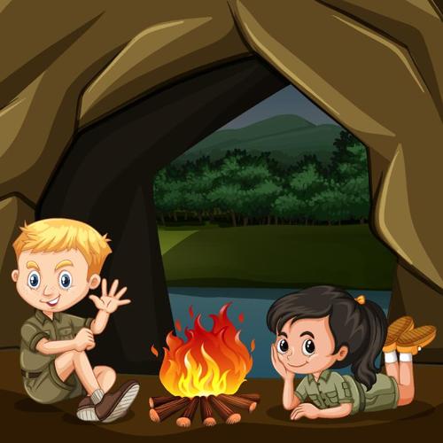 Cute kids with camping cartoon vector free download