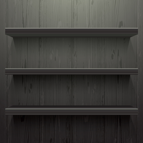 Dark wood background shelves vector