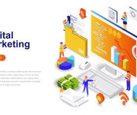Digital marketing isometric concept template vector