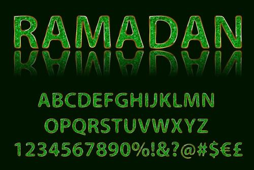 Emerald alphabet and number vector
