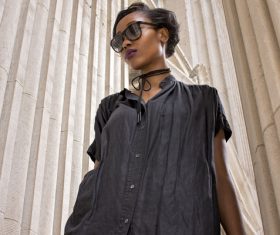 Fashion casual style black girl Stock Photo