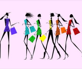 Fashion dress female model linear draft vector