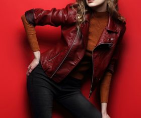 Fashion girl taking cover photo in studio Stock Photo 04