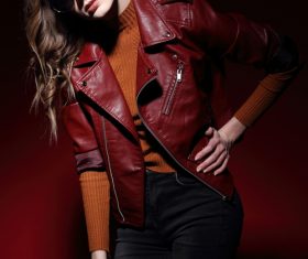 Fashion girl wearing sunglasses taking cover photo in the studio Stock Photo 07