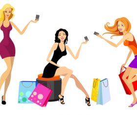 Fashion shopping girls illustration vector 01