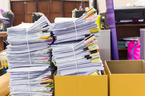 Files stacked in the office Stock Photo