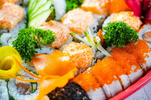 Fish seed sushi platter Stock Photo