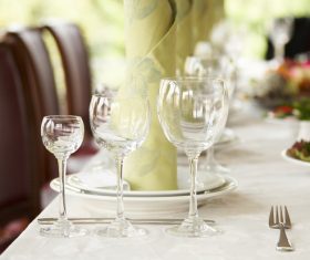 Glass wine glasses on the desktop Stock Photo