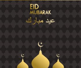 Golden Eid mubarak decorative with black background vector 01