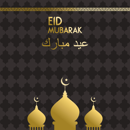 Golden Eid mubarak decorative with black background vector 01