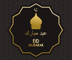 Golden Eid mubarak decorative with black background vector 02