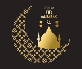 Golden Eid mubarak decorative with black background vector 05