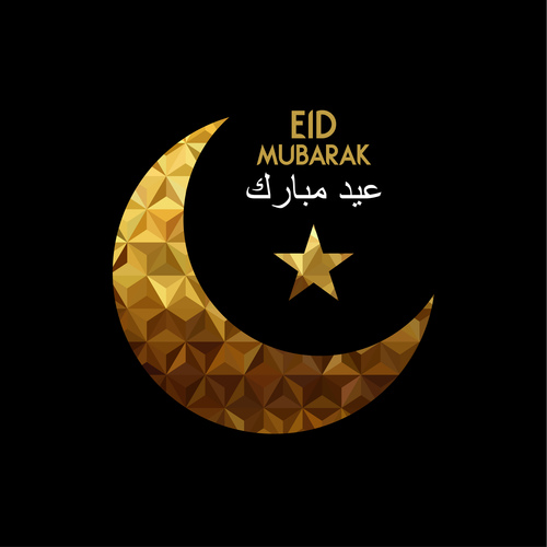 Golden Eid mubarak decorative with black background vector 06 free download