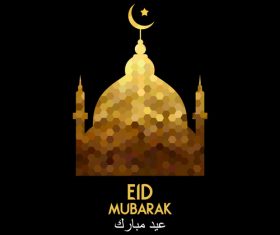 Golden Eid mubarak decorative with black background vector 07