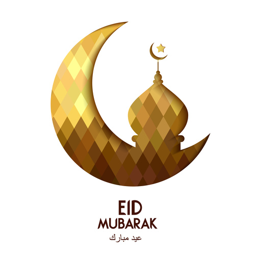 Golden Eid mubarak decorative with white background vector 01