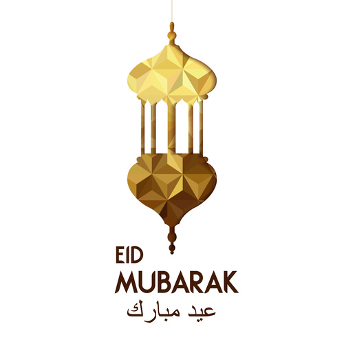 Golden Eid mubarak decorative with white background vector 02