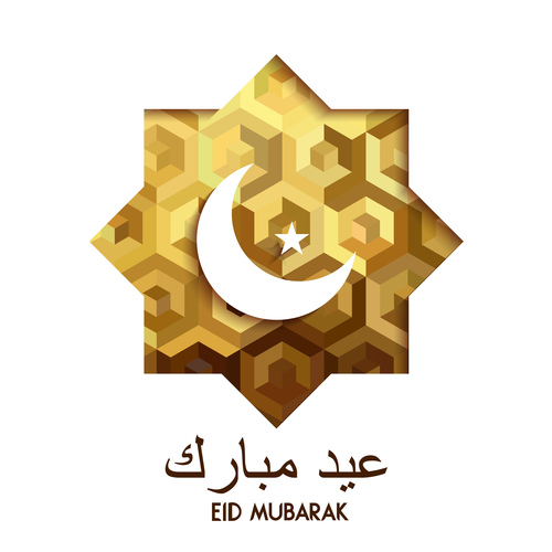Golden Eid mubarak decorative with white background vector 03