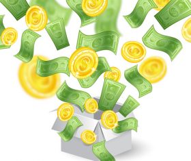 Golden coins and banknotes vector background 02