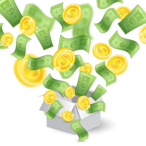Golden coins and banknotes vector background 02