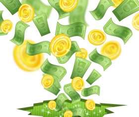 Golden coins and banknotes vector background 03