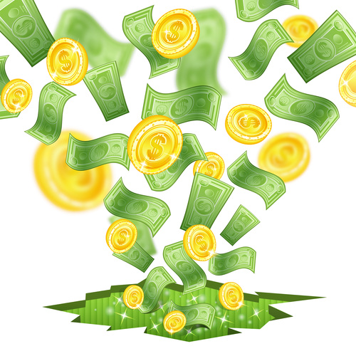 Golden coins and banknotes vector background 03