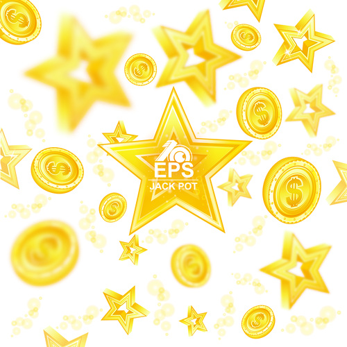 Golden coins with star background vector 01