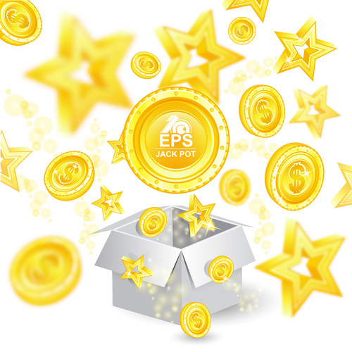 Golden coins with star background vector 02