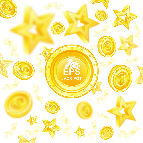 Golden coins with star background vector 03