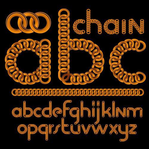 Golden metal ring alphabet vector