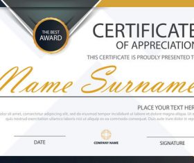 Golden with blue certificate template design vectors