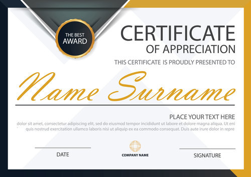 Golden with blue certificate template design vectors