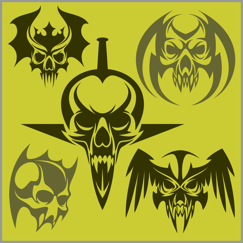 Green skull head pattern for tattoos with t-shirt vector 04