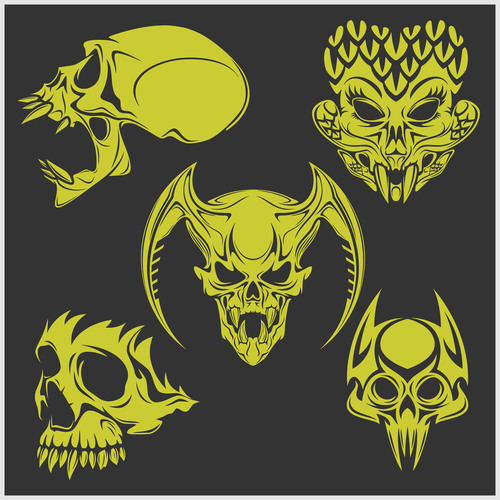 Green skull head pattern for tattoos with t-shirt vector 05