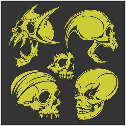 Green skull head pattern for tattoos with t-shirt vector 08