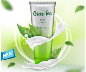Green tea face cream advertising template vector 01
