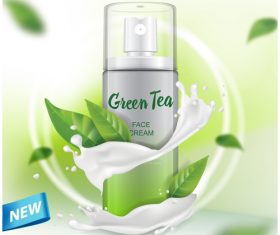 Green tea face cream advertising template vector 02