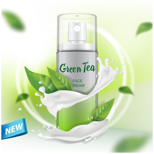 Green tea face cream advertising template vector 02