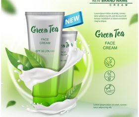 Green tea face cream advertising template vector 03