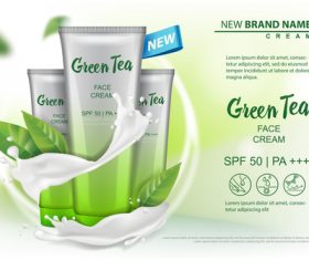 Green tea face cream advertising template vector 04
