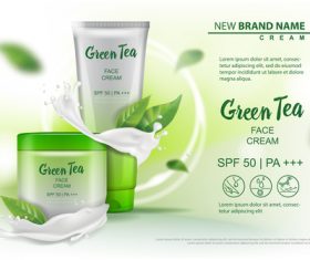 Green tea face cream advertising template vector 05