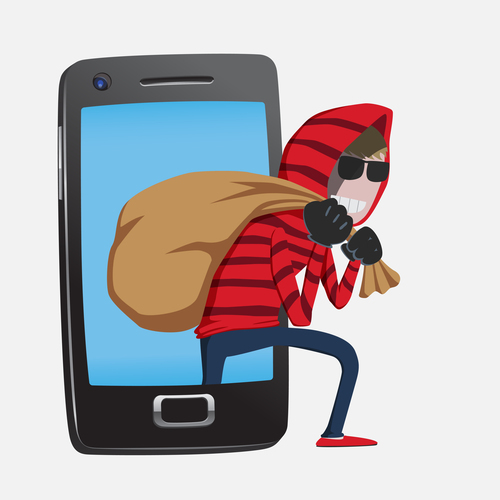 Hacker step with smart phone vector 01