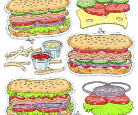 Hand drawn fast food design vector material