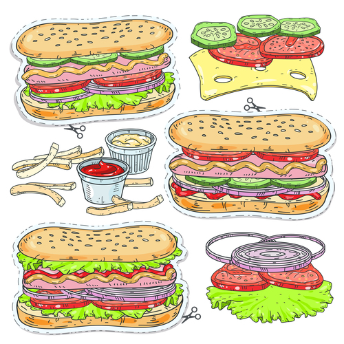 Hand drawn fast food design vector material