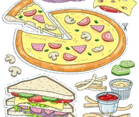 Hand drawn pizzaa design vector material