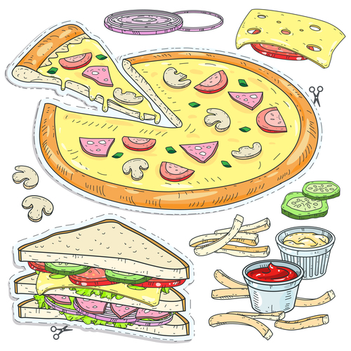 Hand drawn pizzaa design vector material