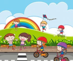 Happy cartoon kids vector material