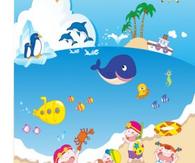 Happy kids in the aquarium vector