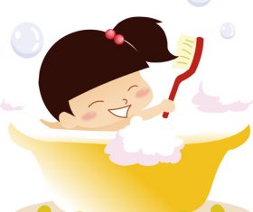 Happy little girl taking shower vector